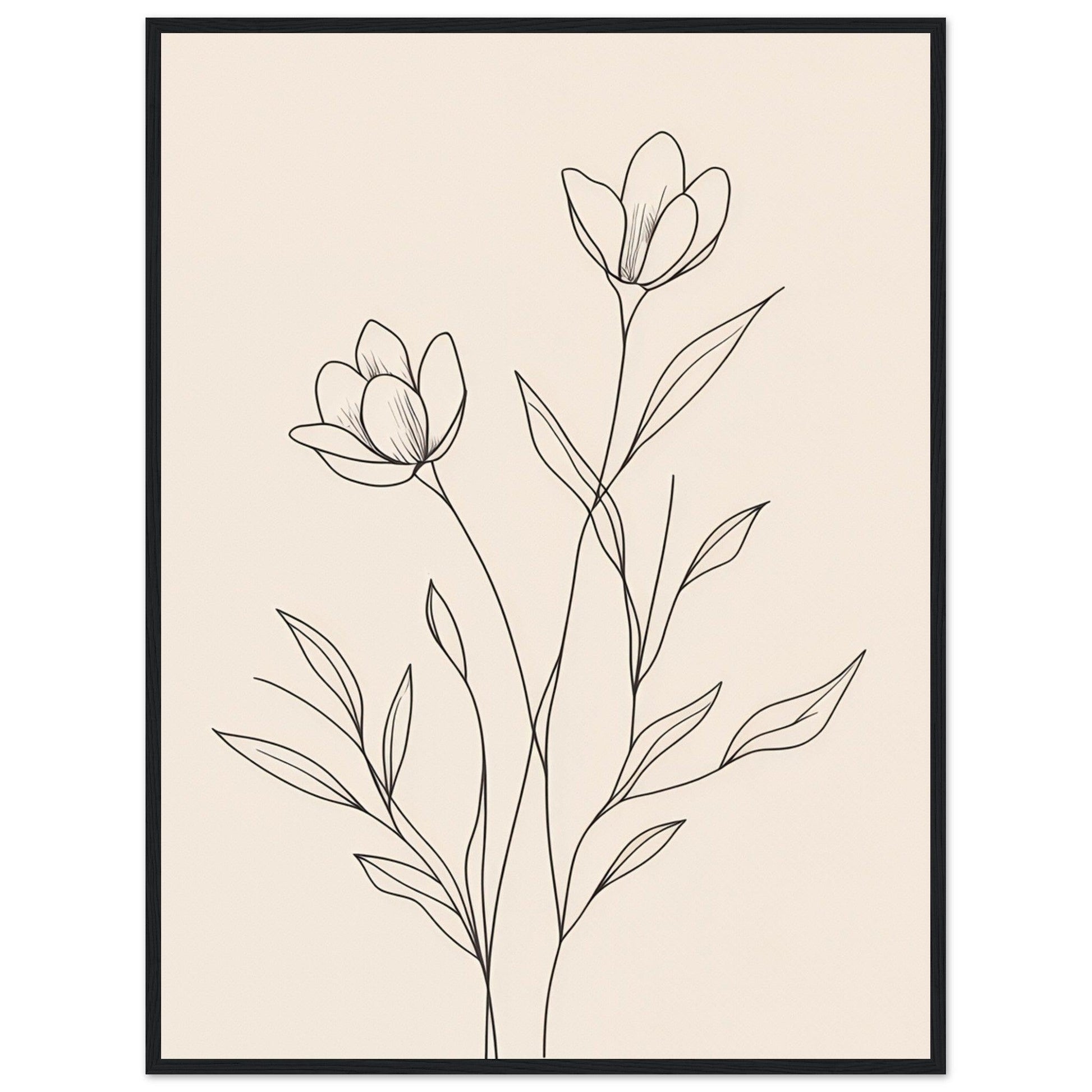 Minimalist Line Art Flower Poster on Premium Matte Paper, Wooden Frame - EcoFrameArt