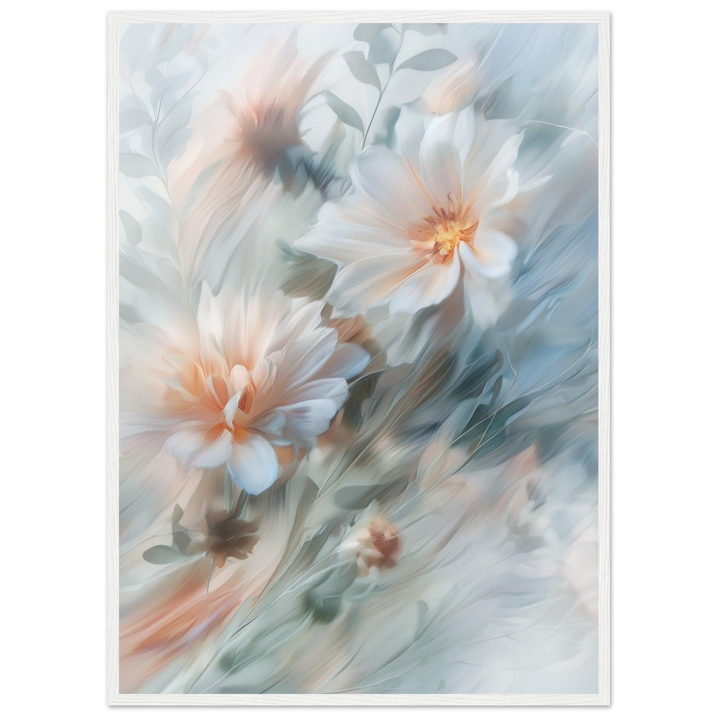 Soft Blue and Peach Blossoms, Premium Matte Paper, Wooden Frame - EcoFrameArt