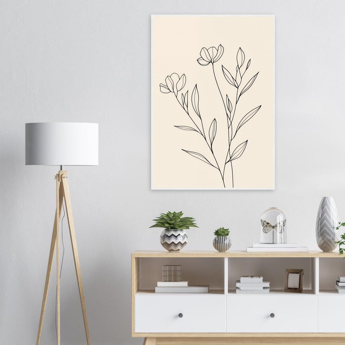 Minimalist Line Art Flower Poster on Premium Matte Paper, Wooden Frame - EcoFrameArt