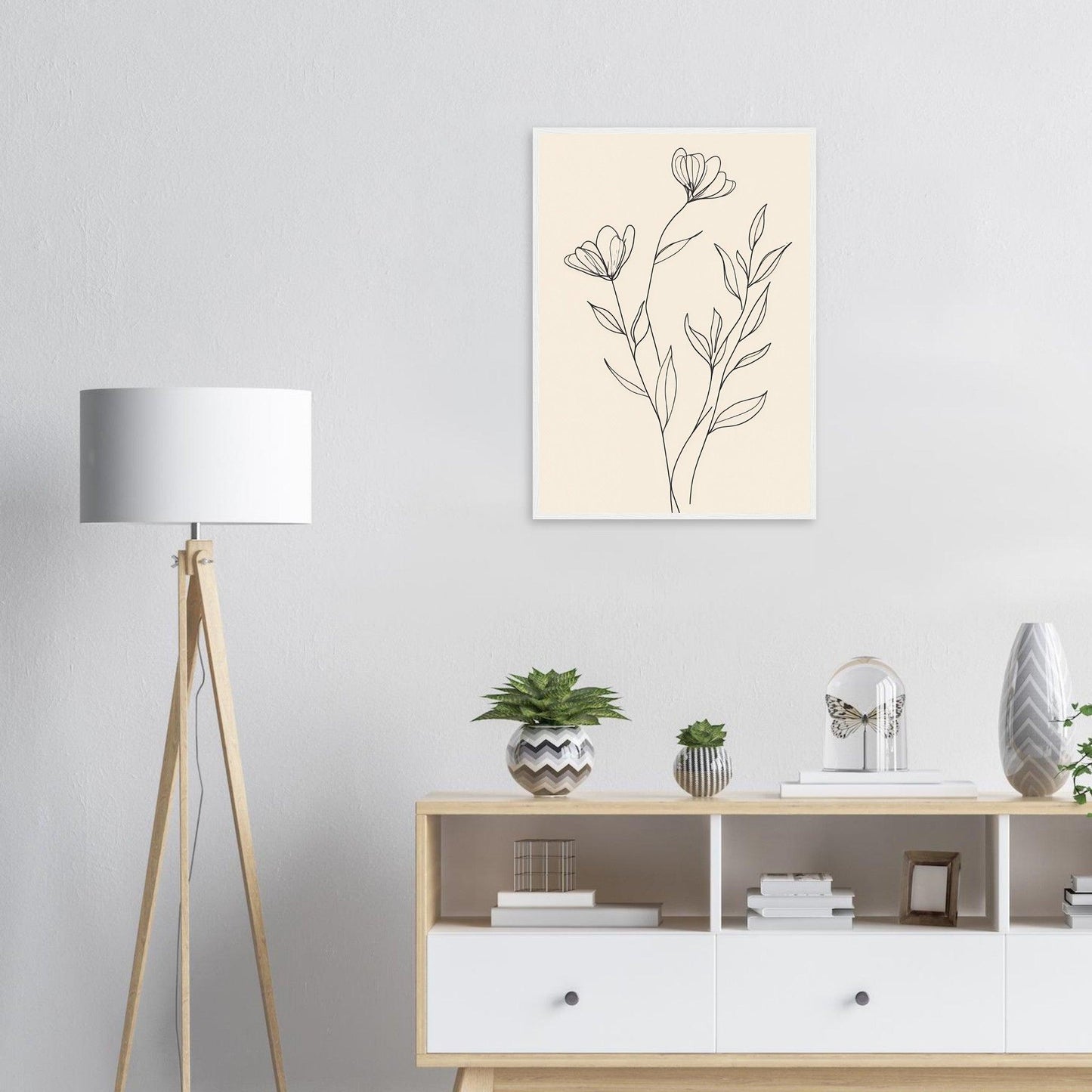 Minimalist Line Art Flower Poster on Premium Matte Paper, Wooden Frame - EcoFrameArt