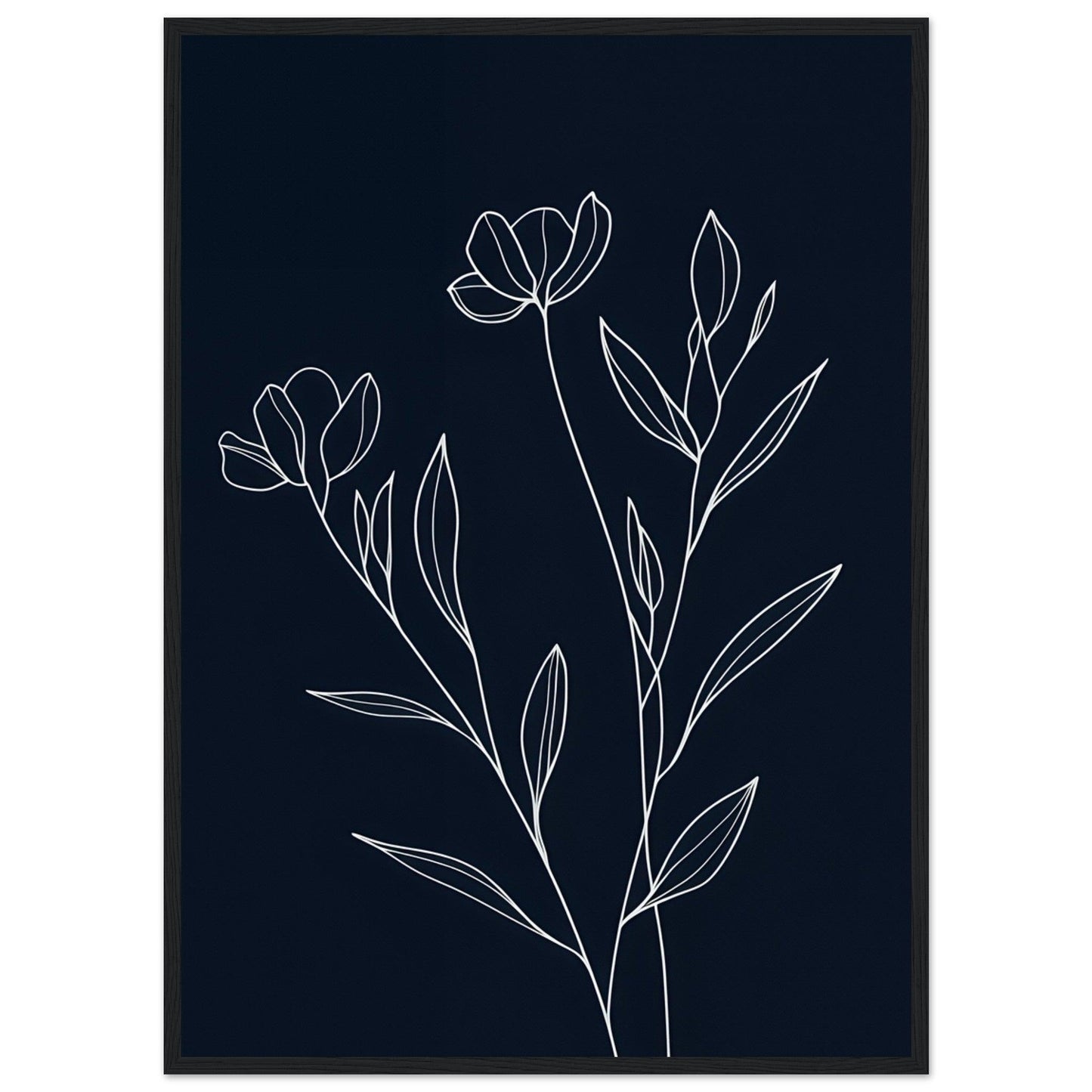 Minimalist Line Art Flower Poster on Premium Matte Paper, Wooden Frame - EcoFrameArt