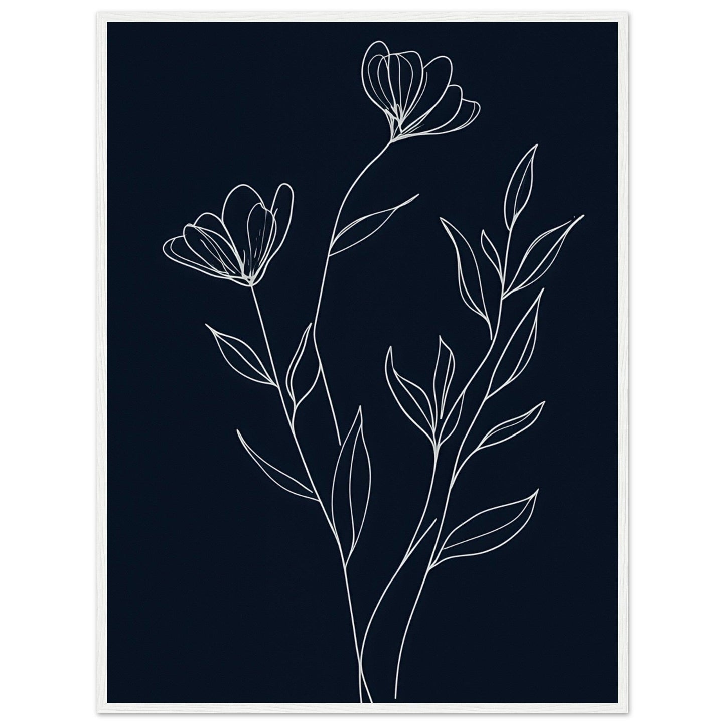 Minimalist Line Art Flower Poster on Premium Matte Paper, Wooden Frame - EcoFrameArt