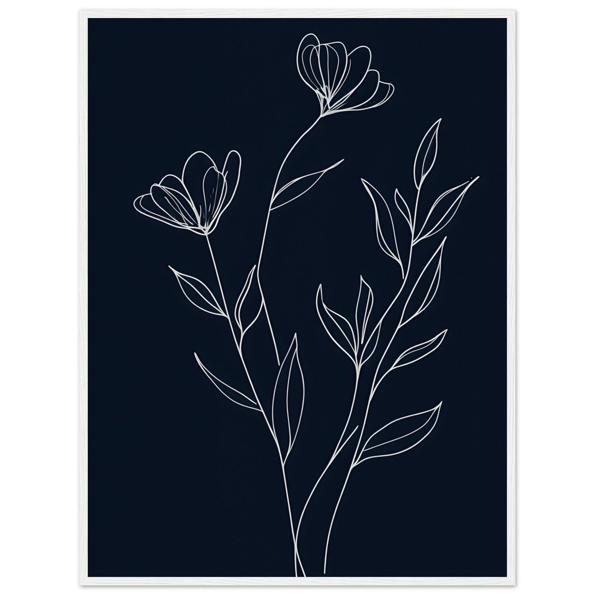 Minimalist Line Art Flower Poster on Premium Matte Paper, Wooden Frame - EcoFrameArt
