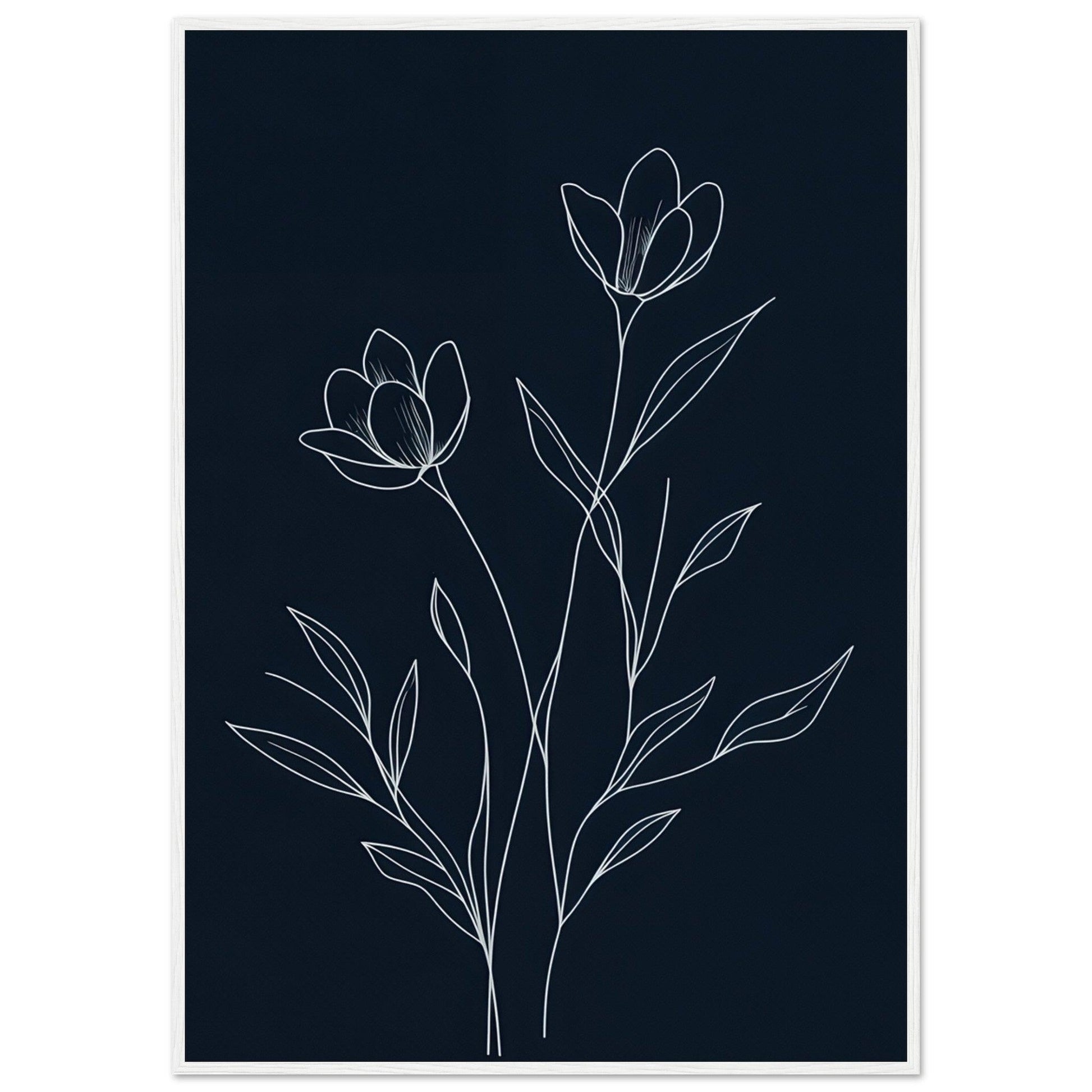 Minimalist Line Art Flower Poster on Premium Matte Paper, Wooden Frame - EcoFrameArt