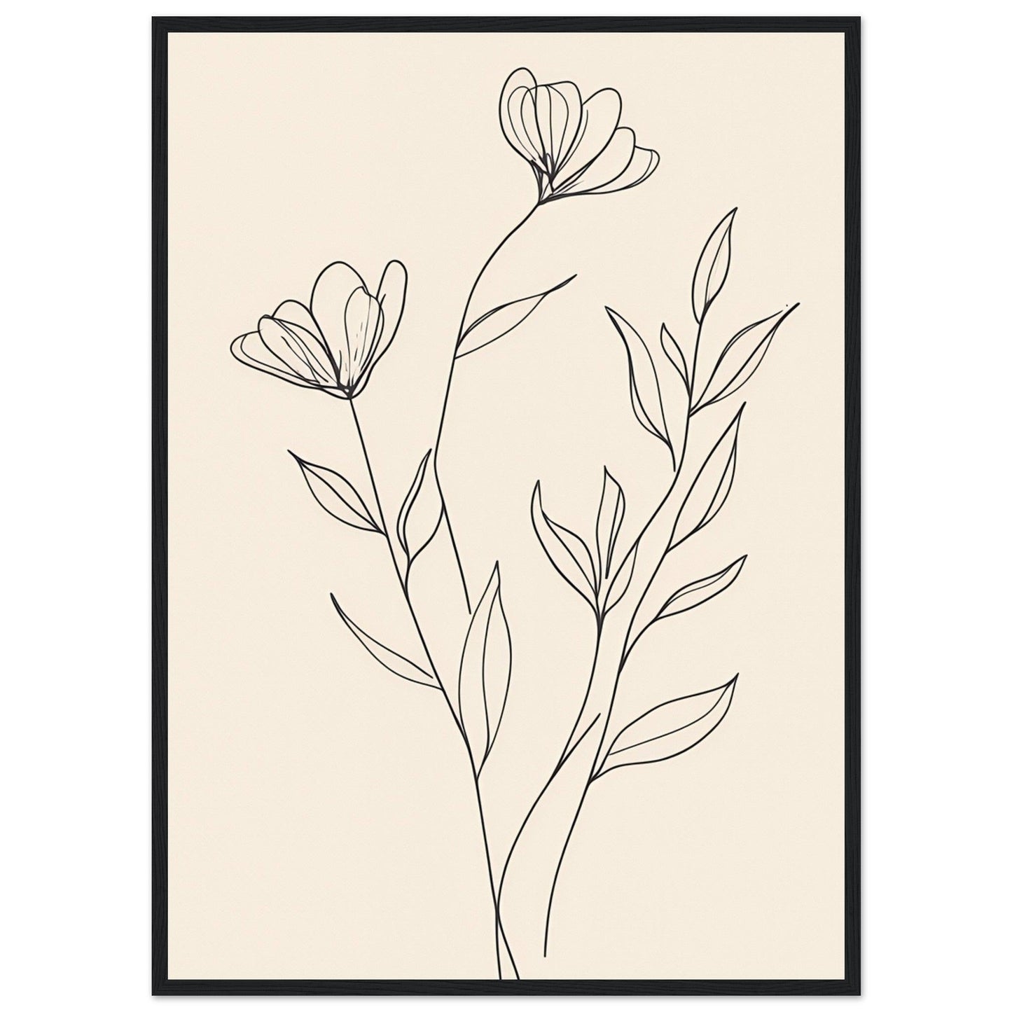 Minimalist Line Art Flower Poster on Premium Matte Paper, Wooden Frame - EcoFrameArt