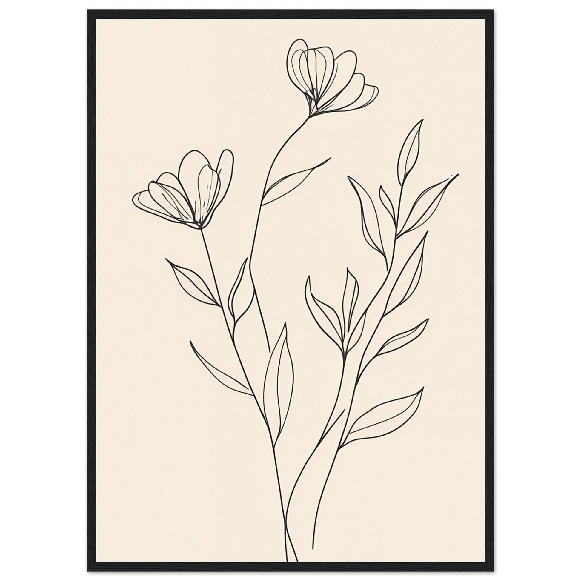 Minimalist Line Art Flower Poster on Premium Matte Paper, Wooden Frame - EcoFrameArt