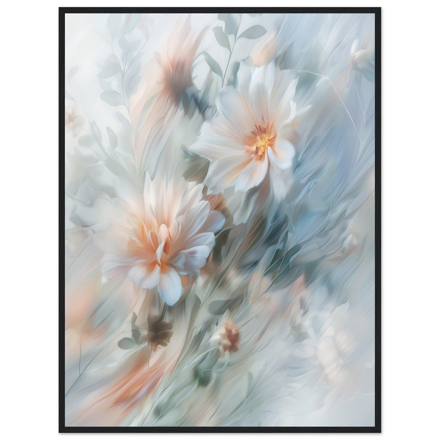 Soft Blue and Peach Blossoms, Premium Matte Paper, Wooden Frame - EcoFrameArt