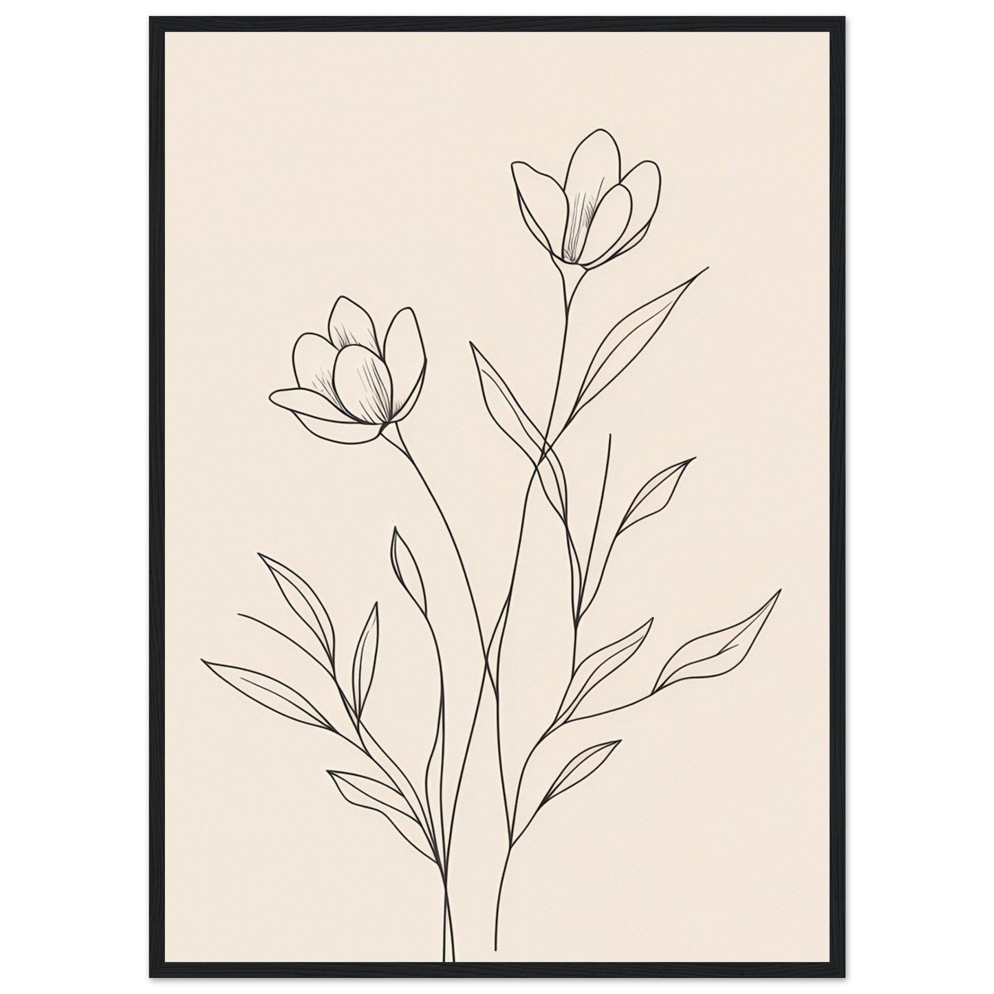 Minimalist Line Art Flower Poster on Premium Matte Paper, Wooden Frame - EcoFrameArt