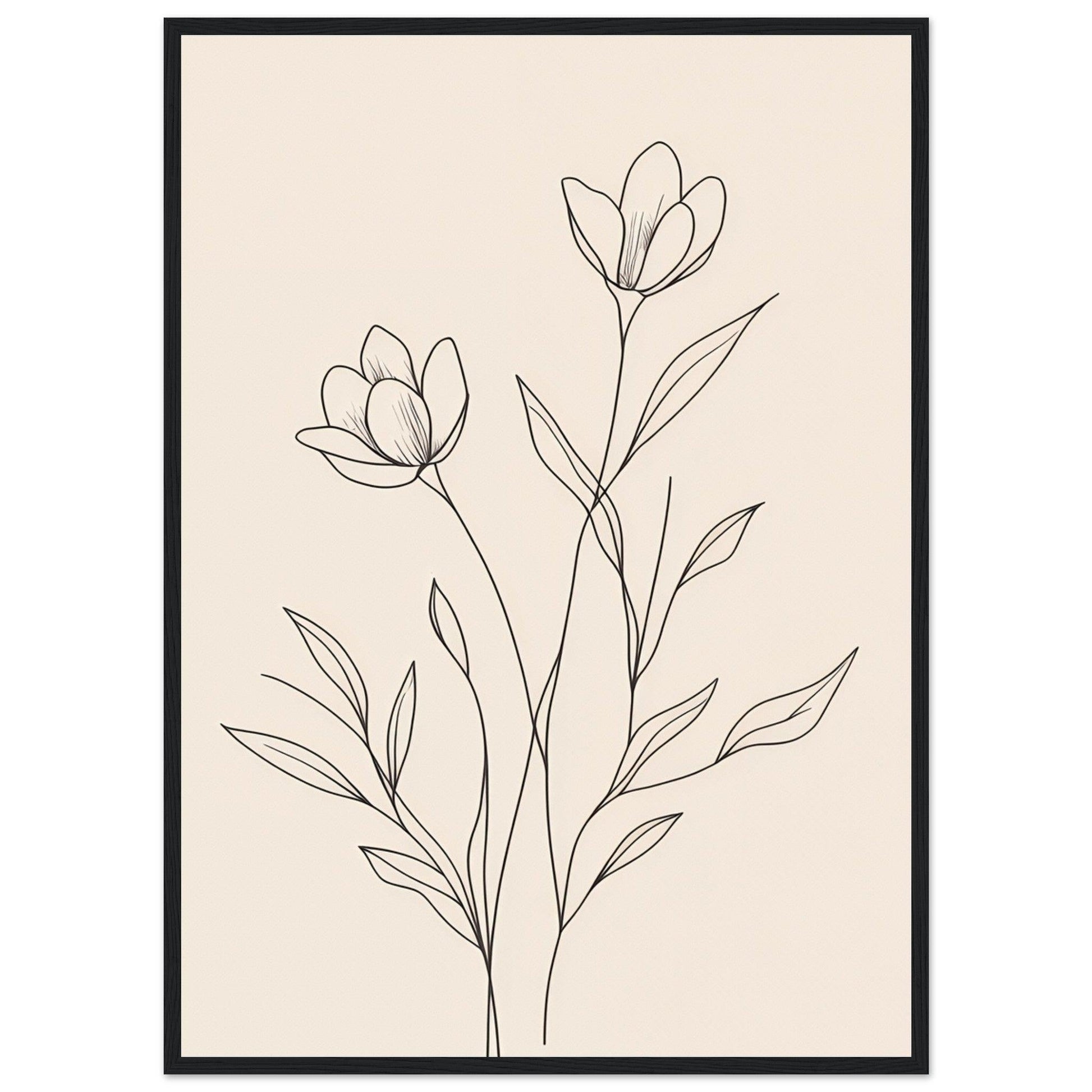 Minimalist Line Art Flower Poster on Premium Matte Paper, Wooden Frame - EcoFrameArt