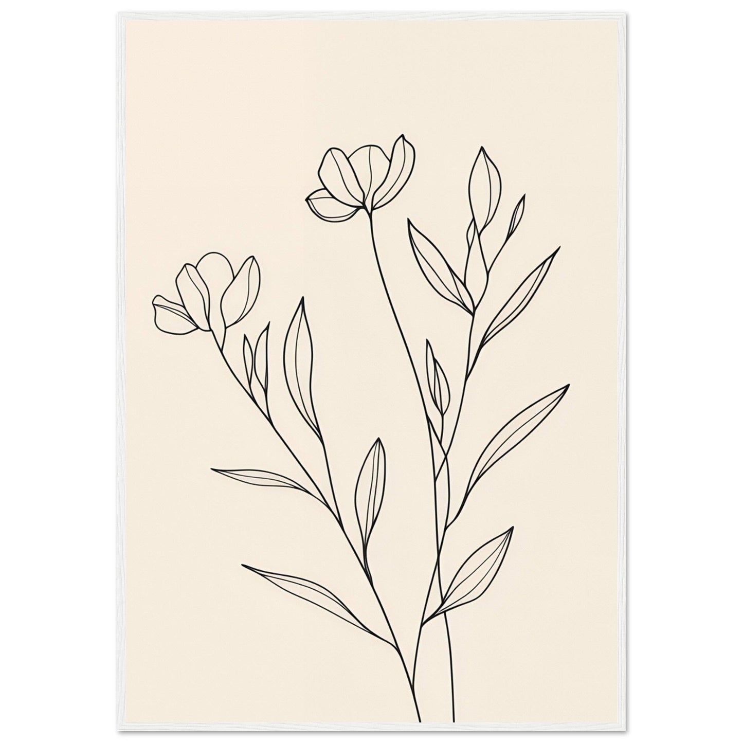 Minimalist Line Art Flower Poster on Premium Matte Paper, Wooden Frame - EcoFrameArt