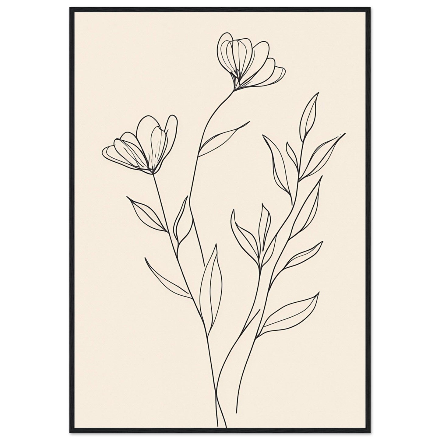 Minimalist Line Art Flower Poster on Premium Matte Paper, Wooden Frame - EcoFrameArt