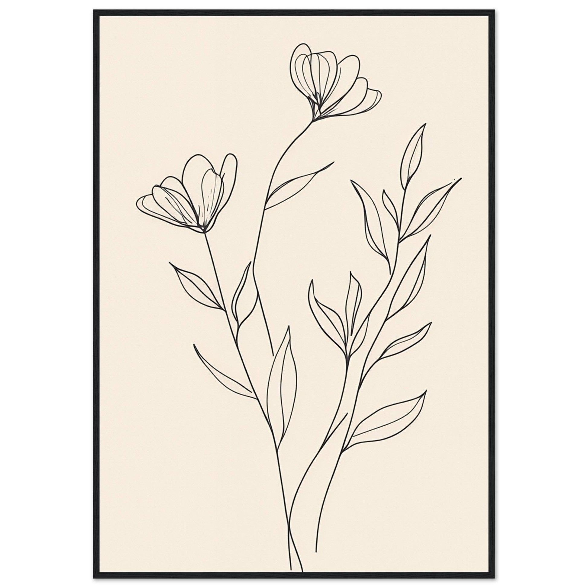 Minimalist Line Art Flower Poster on Premium Matte Paper, Wooden Frame - EcoFrameArt