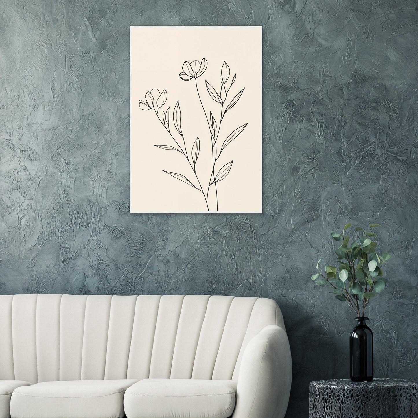 Minimalist Line Art Flower Poster on Premium Matte Paper, Wooden Frame - EcoFrameArt