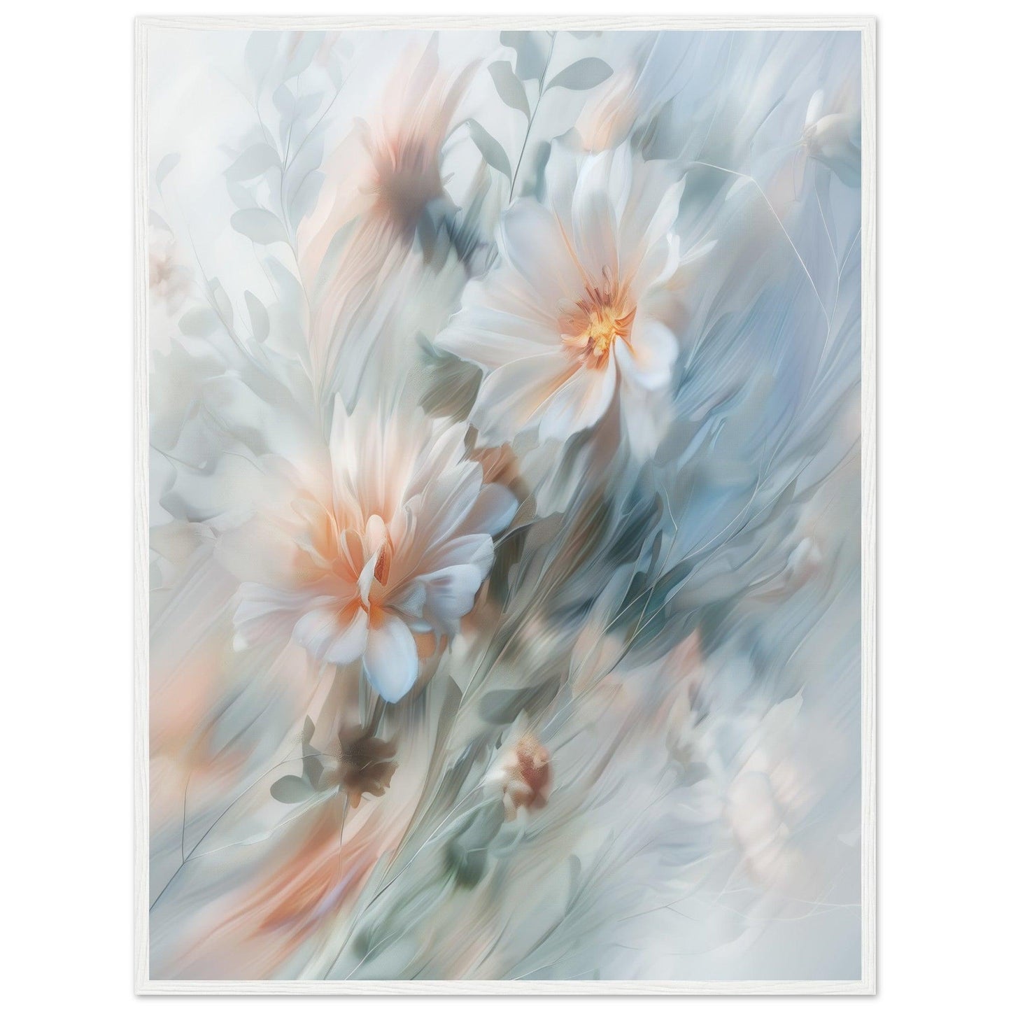 Soft Blue and Peach Blossoms, Premium Matte Paper, Wooden Frame - EcoFrameArt