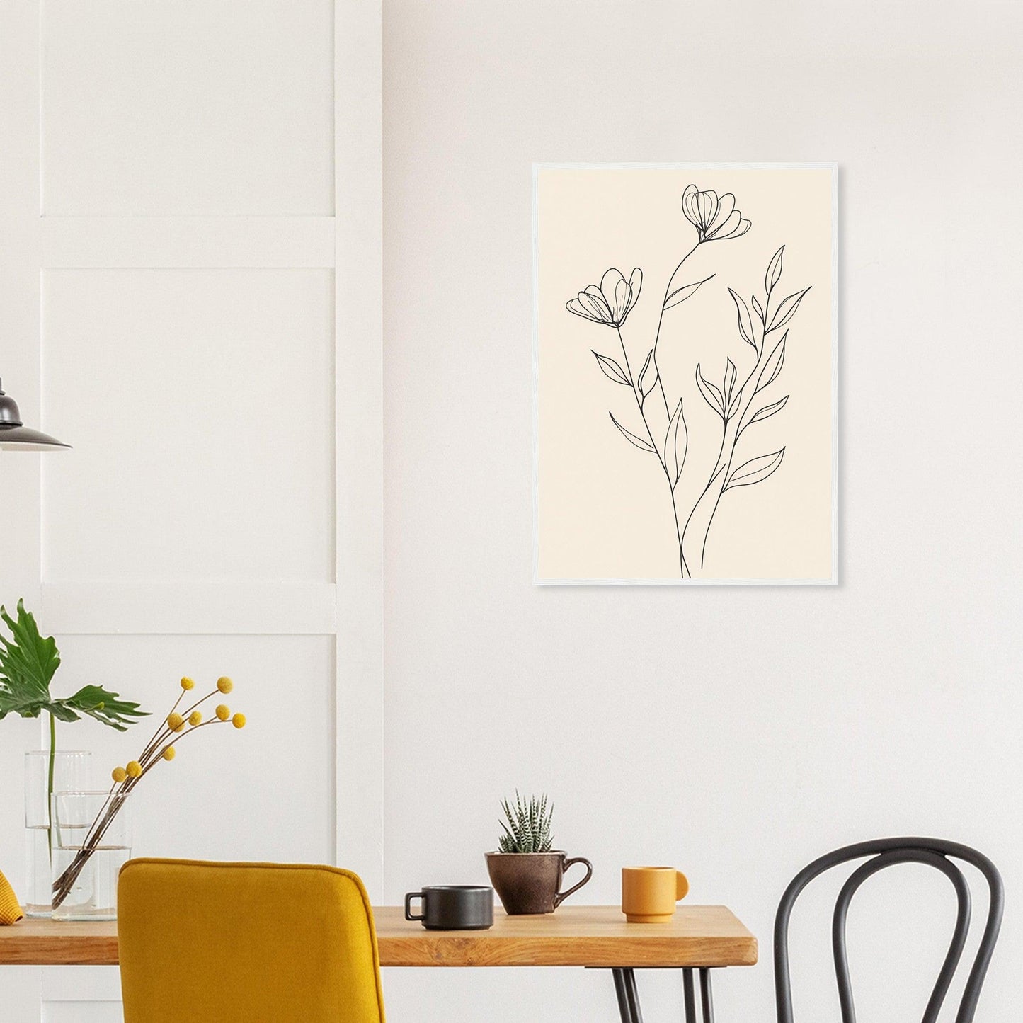 Minimalist Line Art Flower Poster on Premium Matte Paper, Wooden Frame - EcoFrameArt