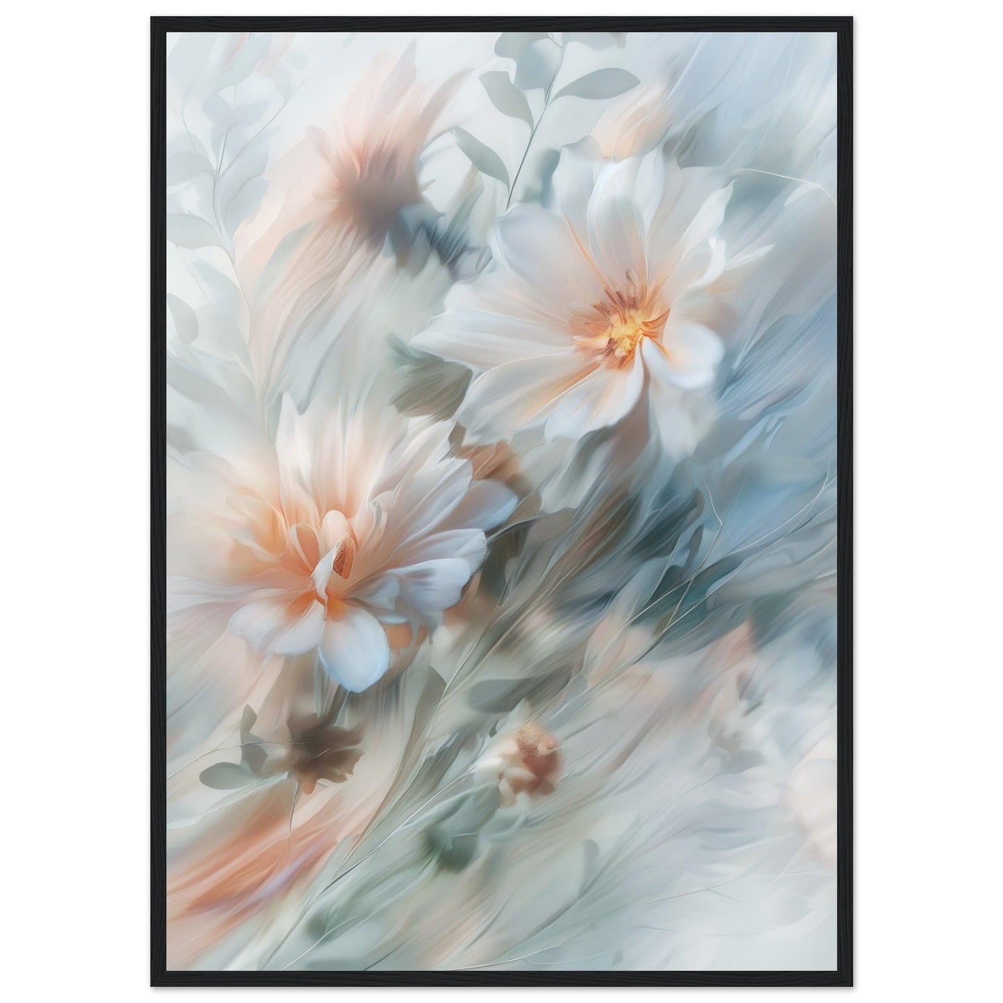Soft Blue and Peach Blossoms, Premium Matte Paper, Wooden Frame - EcoFrameArt