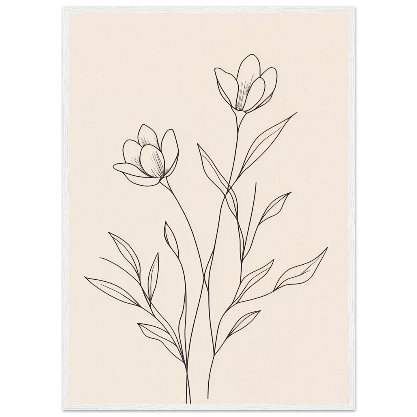 Minimalist Line Art Flower Poster on Premium Matte Paper, Wooden Frame - EcoFrameArt