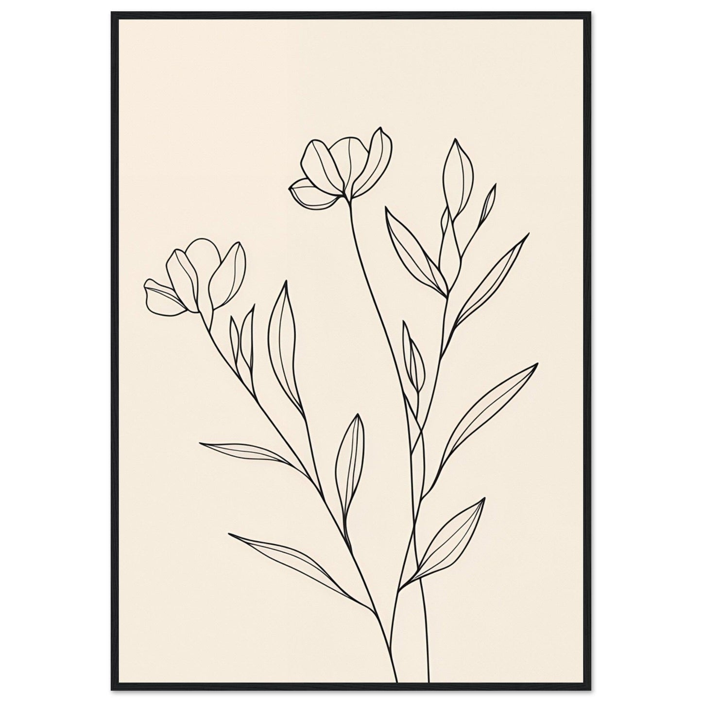 Minimalist Line Art Flower Poster on Premium Matte Paper, Wooden Frame - EcoFrameArt