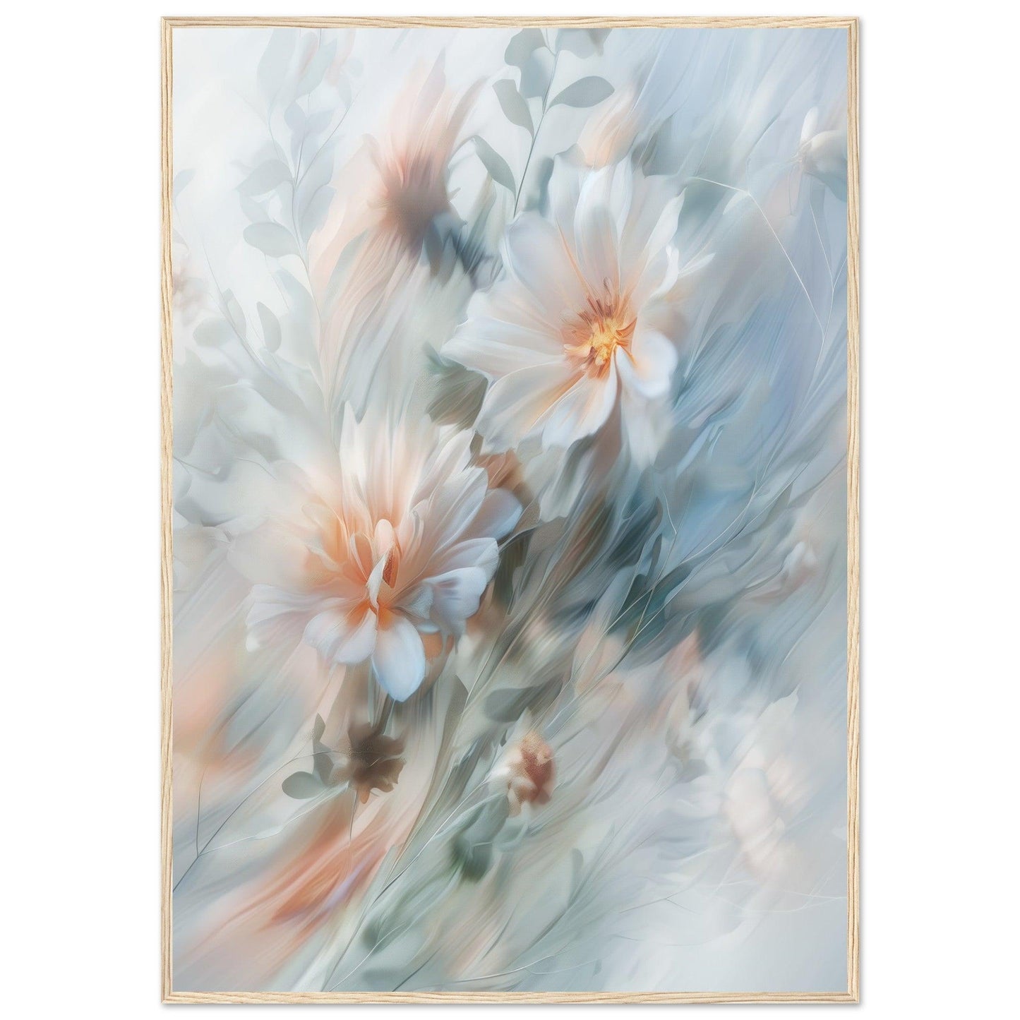Soft Blue and Peach Blossoms, Premium Matte Paper, Wooden Frame - EcoFrameArt
