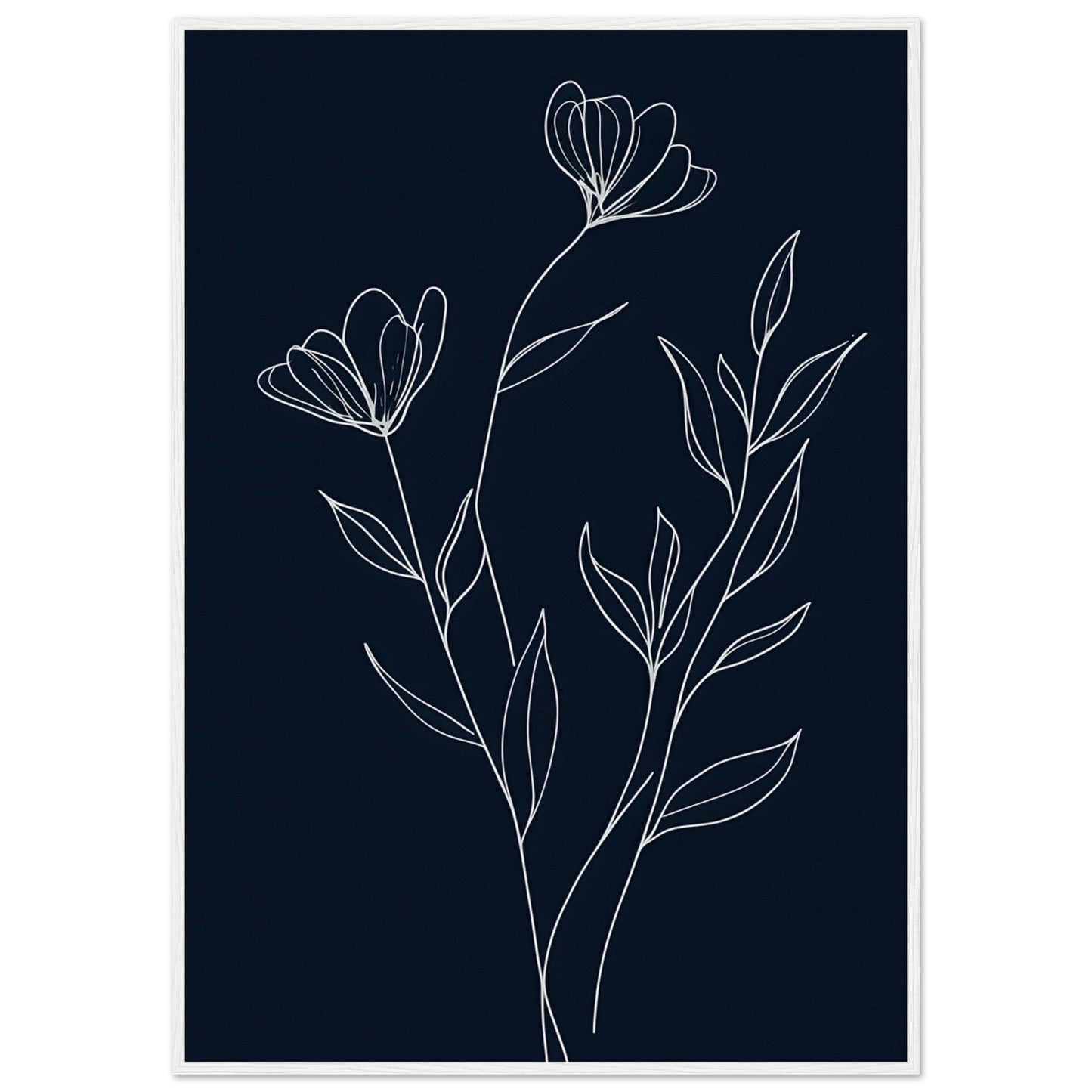 Minimalist Line Art Flower Poster on Premium Matte Paper, Wooden Frame - EcoFrameArt