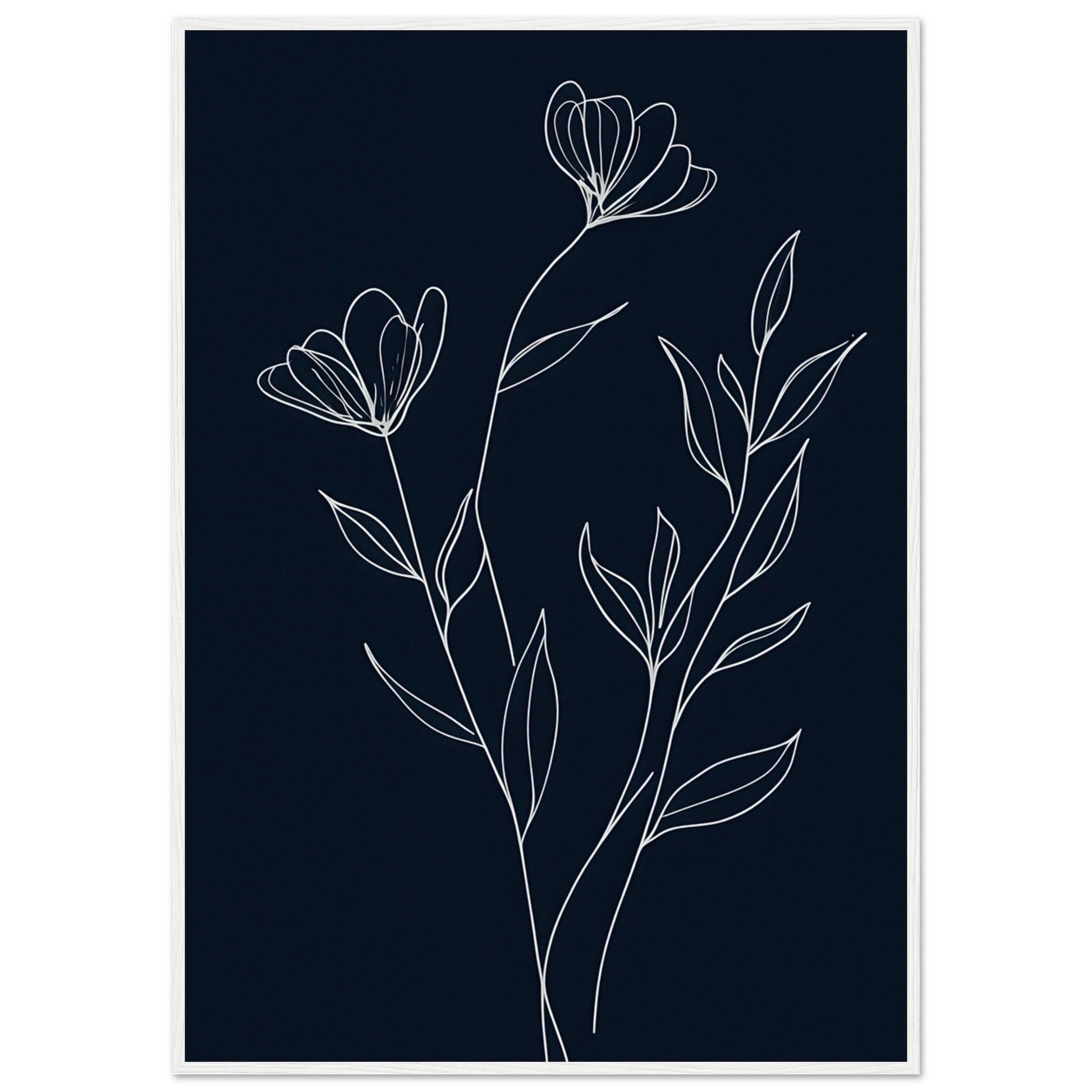 Minimalist Line Art Flower Poster on Premium Matte Paper, Wooden Frame - EcoFrameArt