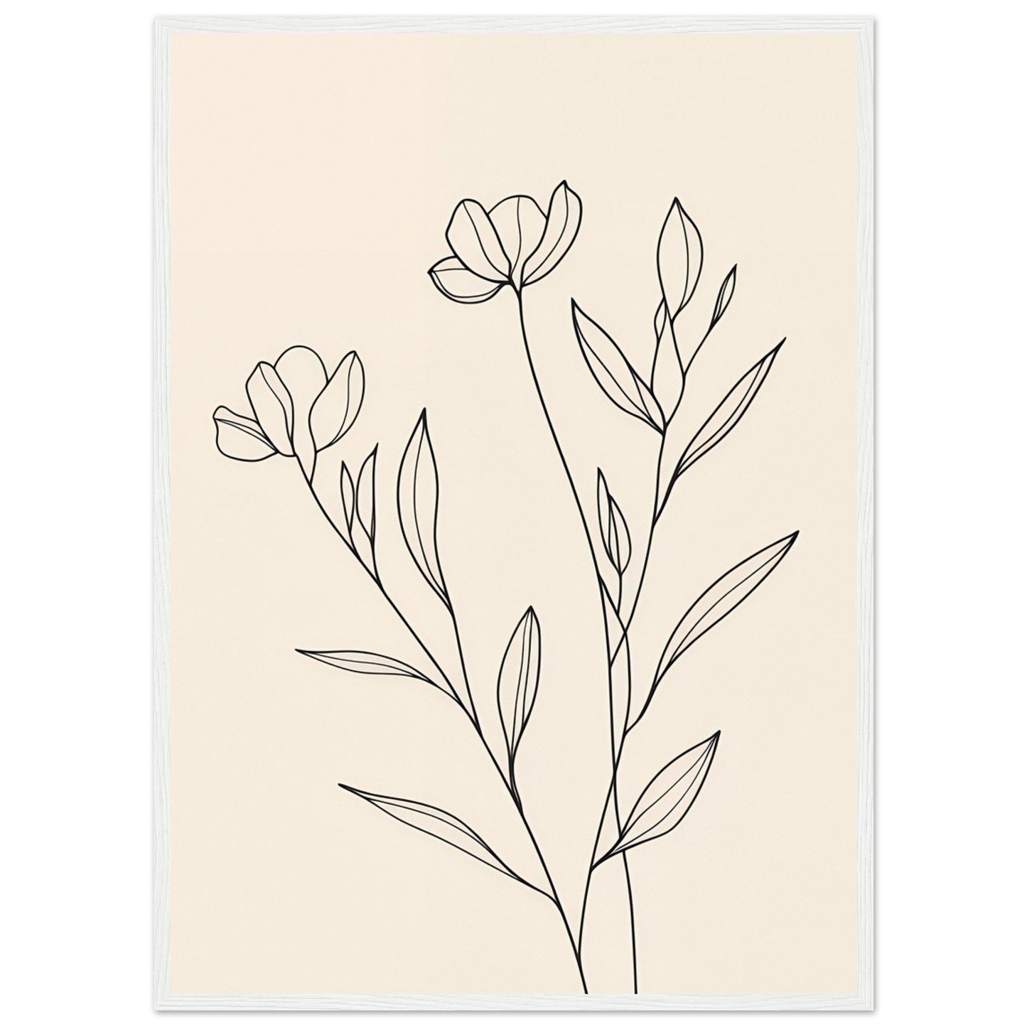 Minimalist Line Art Flower Poster on Premium Matte Paper, Wooden Frame - EcoFrameArt