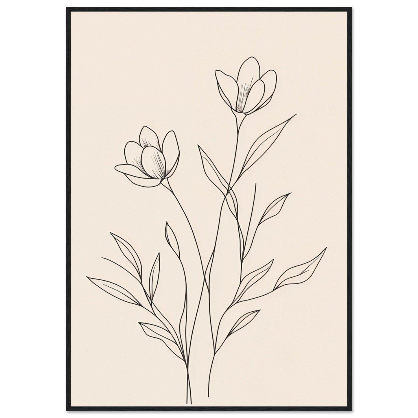 Minimalist Line Art Flower Poster on Premium Matte Paper, Wooden Frame - EcoFrameArt