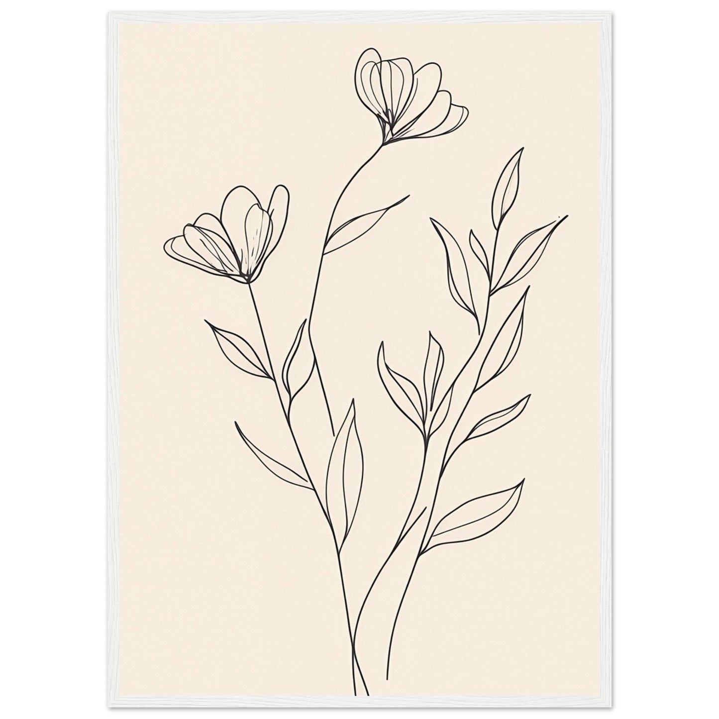Minimalist Line Art Flower Poster on Premium Matte Paper, Wooden Frame - EcoFrameArt