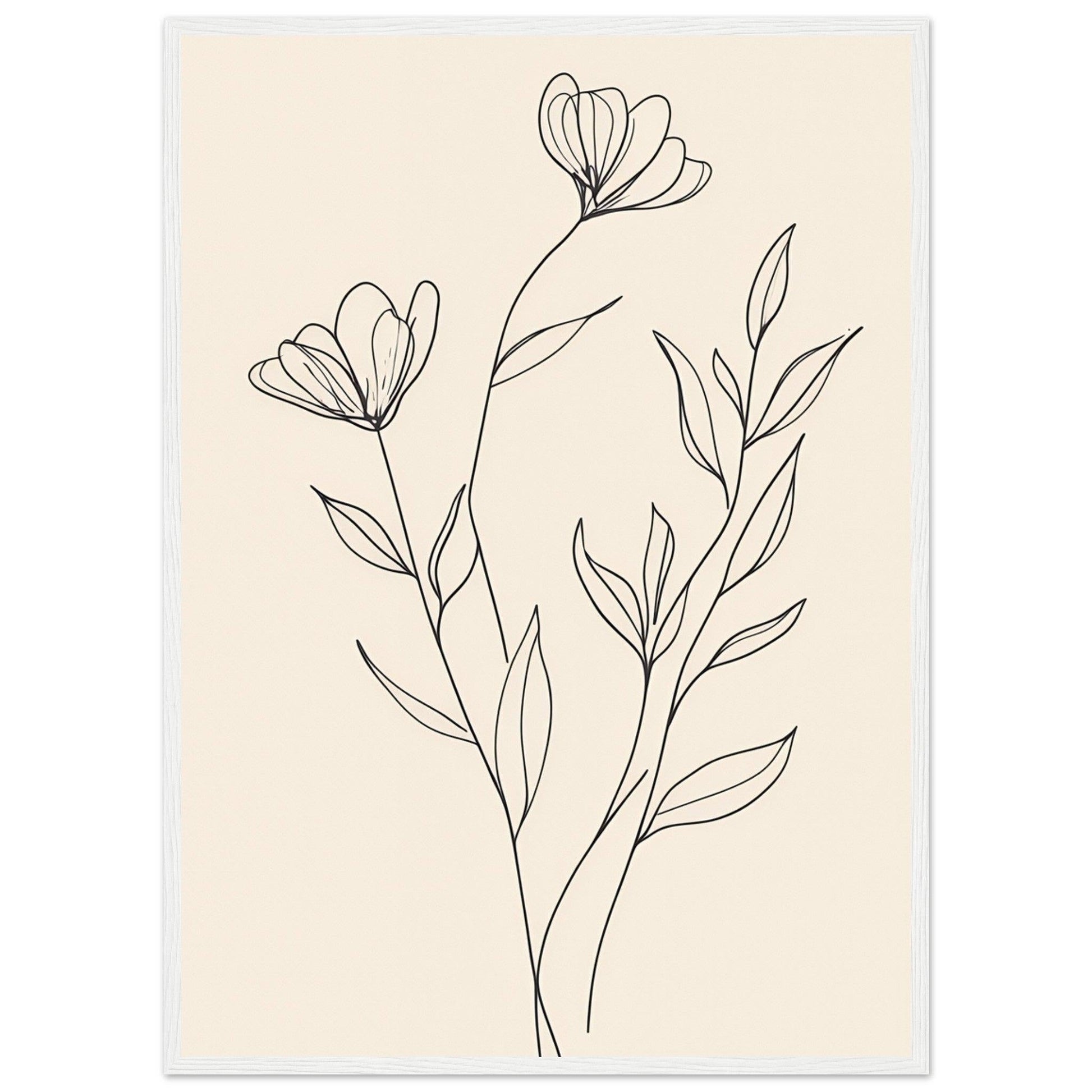 Minimalist Line Art Flower Poster on Premium Matte Paper, Wooden Frame - EcoFrameArt