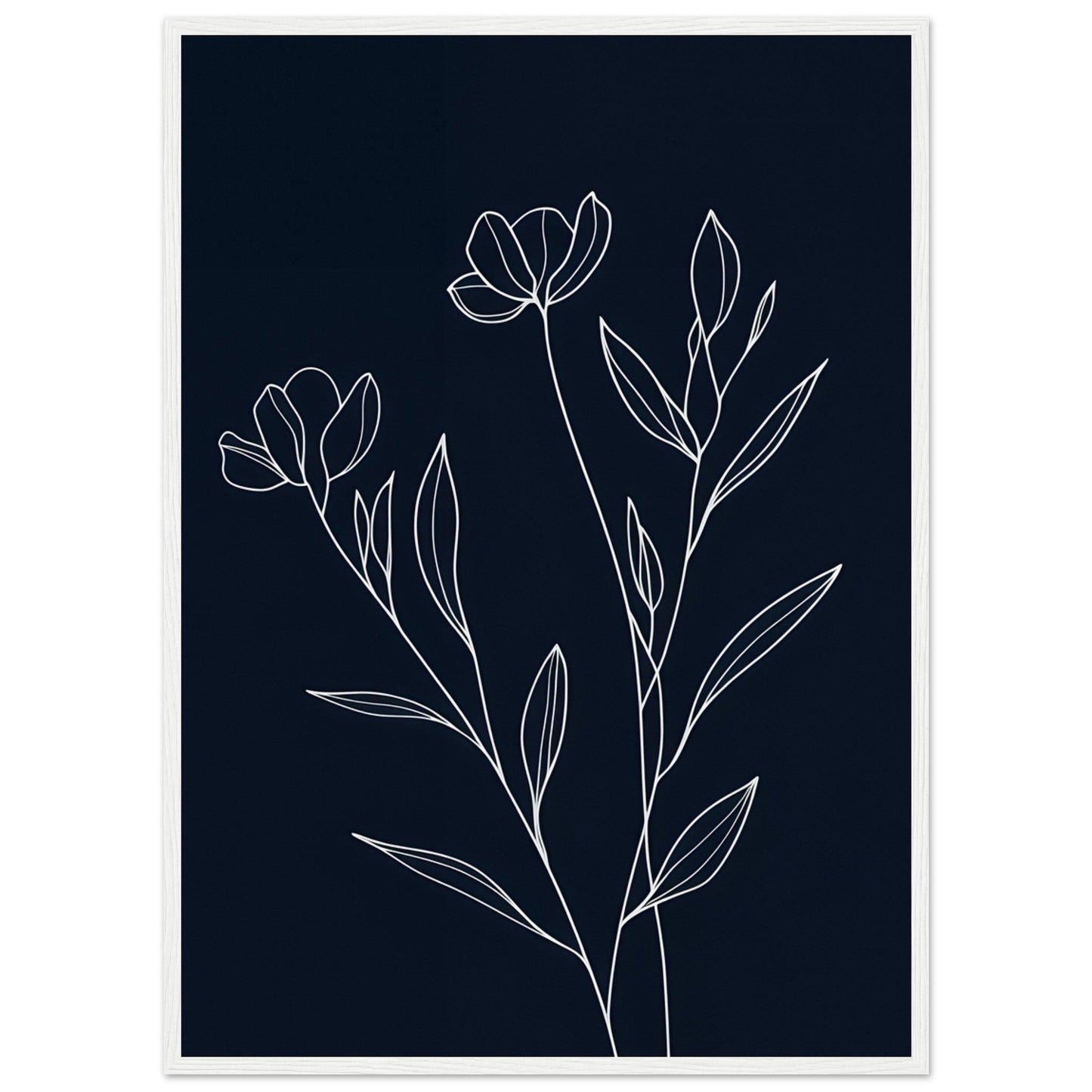 Minimalist Line Art Flower Poster on Premium Matte Paper, Wooden Frame - EcoFrameArt