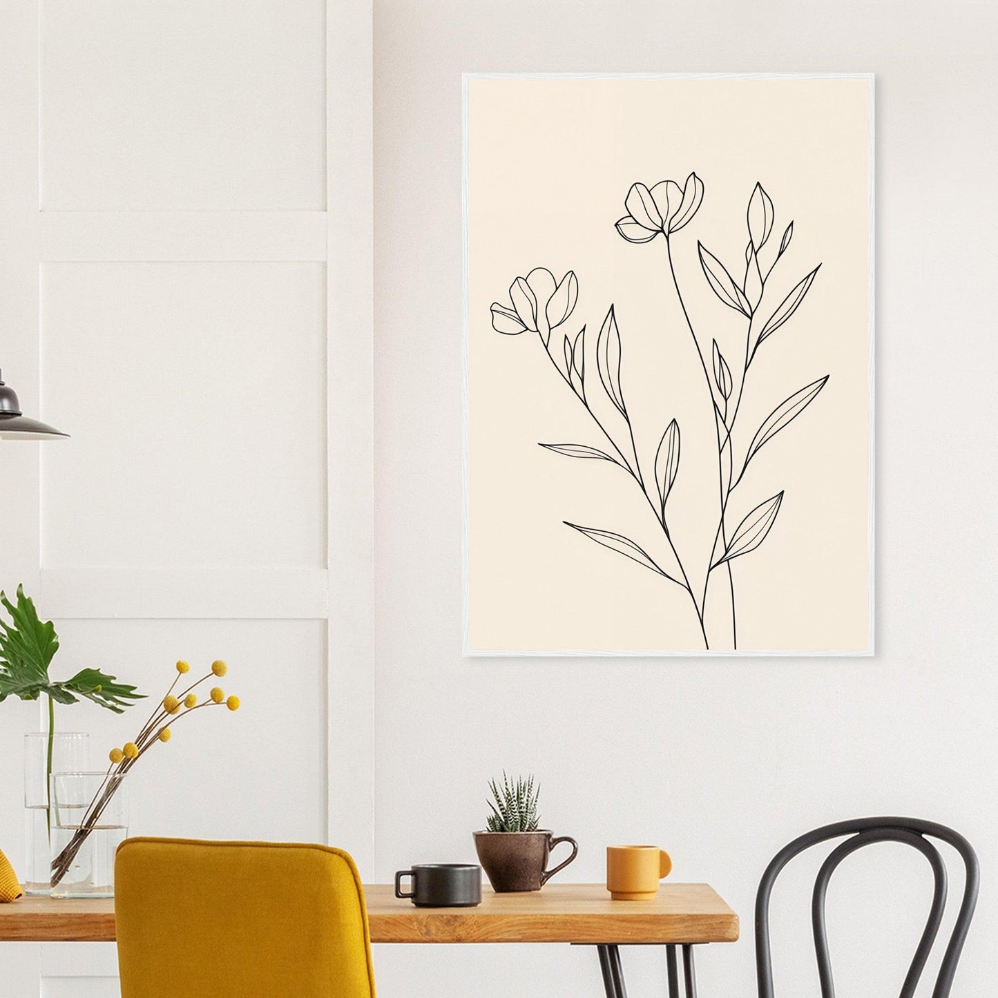 Minimalist Line Art Flower Poster on Premium Matte Paper, Wooden Frame - EcoFrameArt