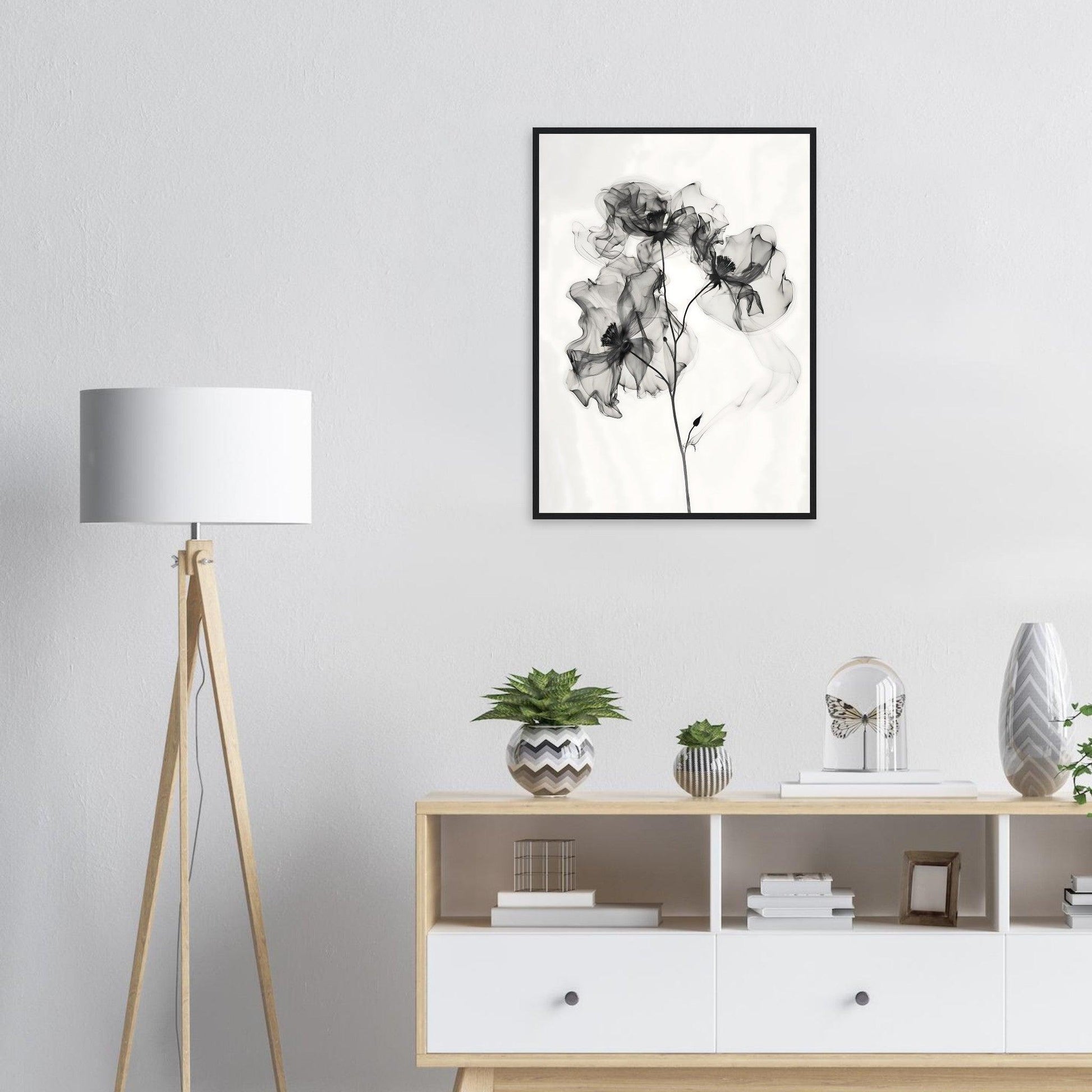 Elegant Monochrome Smoke Petals Poster - EcoFrameArt