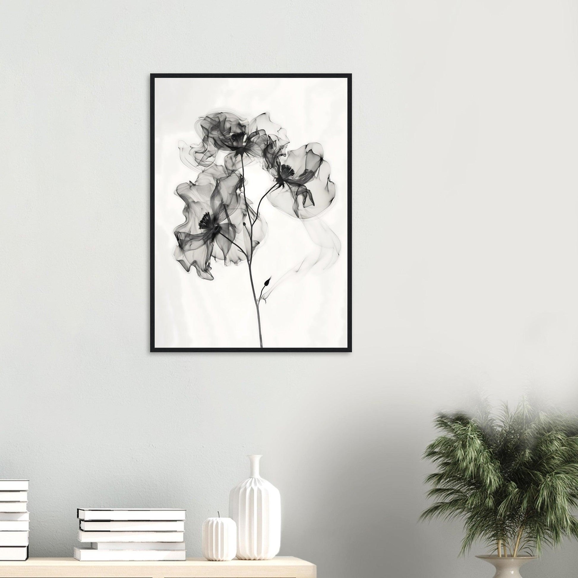Elegant Monochrome Smoke Petals Poster - EcoFrameArt
