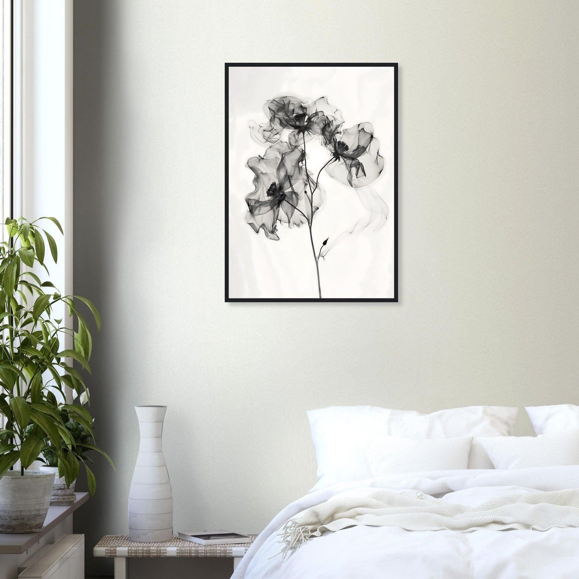Elegant Monochrome Smoke Petals Poster - EcoFrameArt